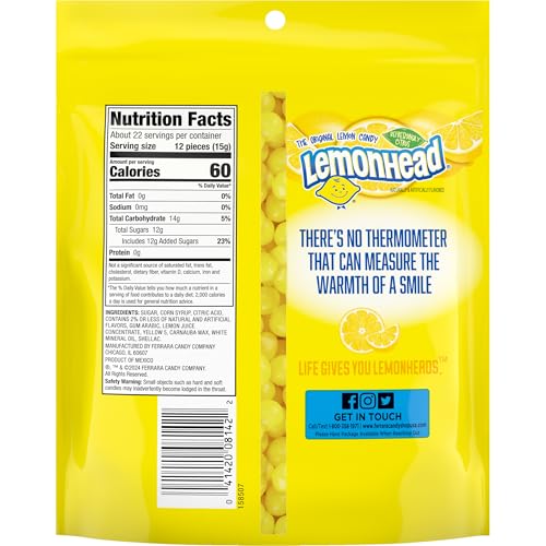 Lemonhead hard lemon candy in resealable bag front view, convenient for on-the-go moments