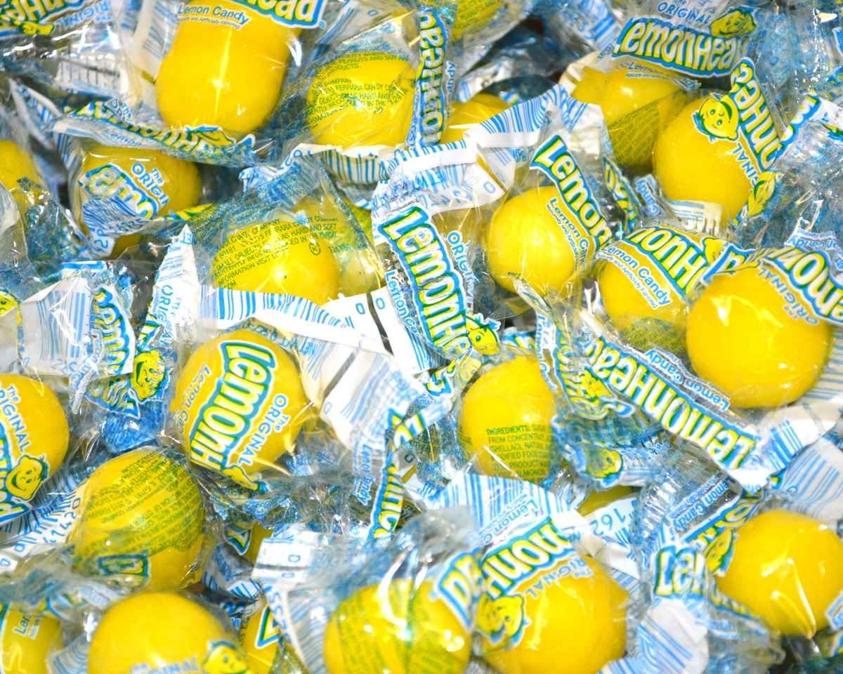 LEMONHEADS bulk 5 lb bag; tangy lemon candy for parties and gifting.