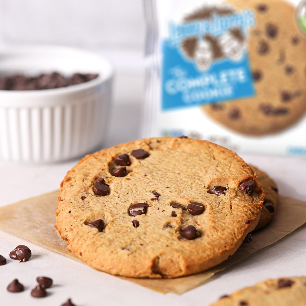 Lenny & Larry's Complete Cookie chocolate chip on display; soft-baked texture.