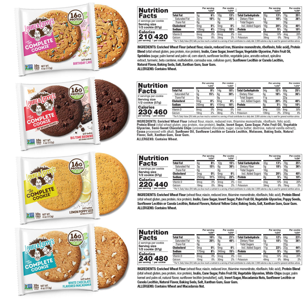 Lenny & Larry's Complete Cookie flavors arranged on a plate for tasting