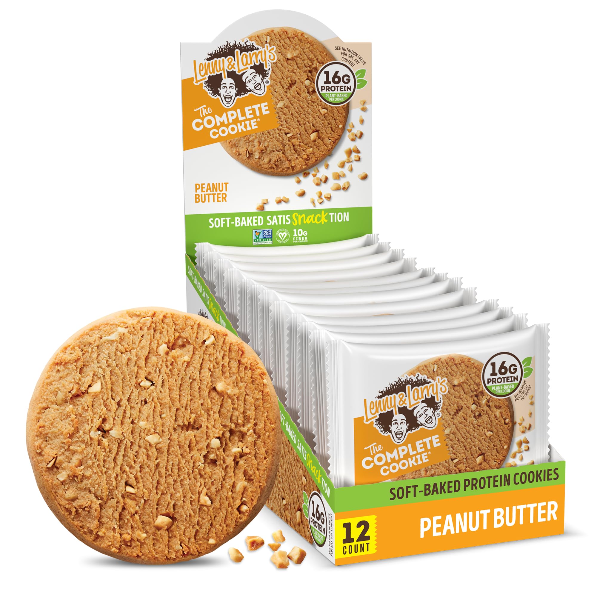 Lenny & Larry's Complete Protein Cookie peanut butter soft-baked 12-pack, protein-rich snack.
