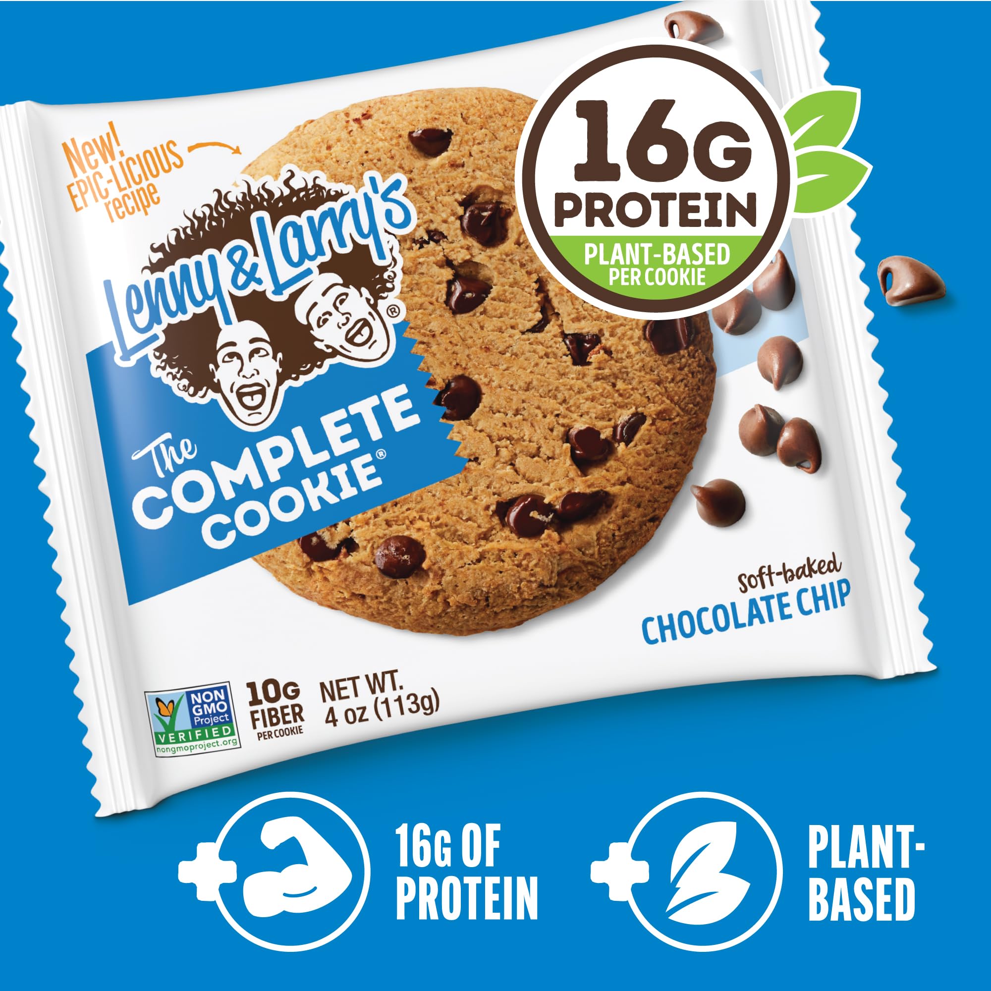 Lenny & Larry's Complete Cookie box of 12; non-GMO, vegan snack.