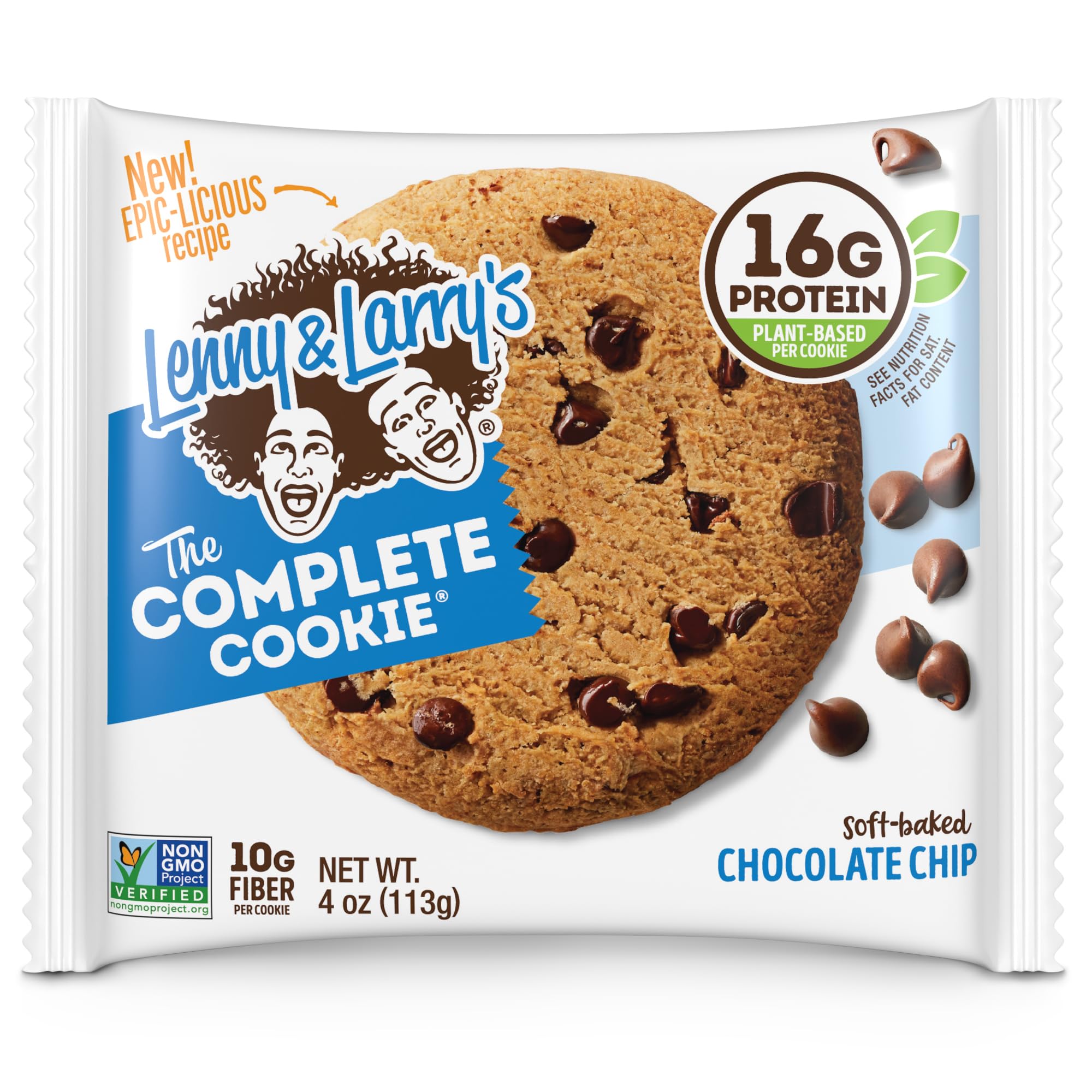 Lenny & Larry's Complete Cookie ready-to-eat treat; chewy chocolate chip bite.