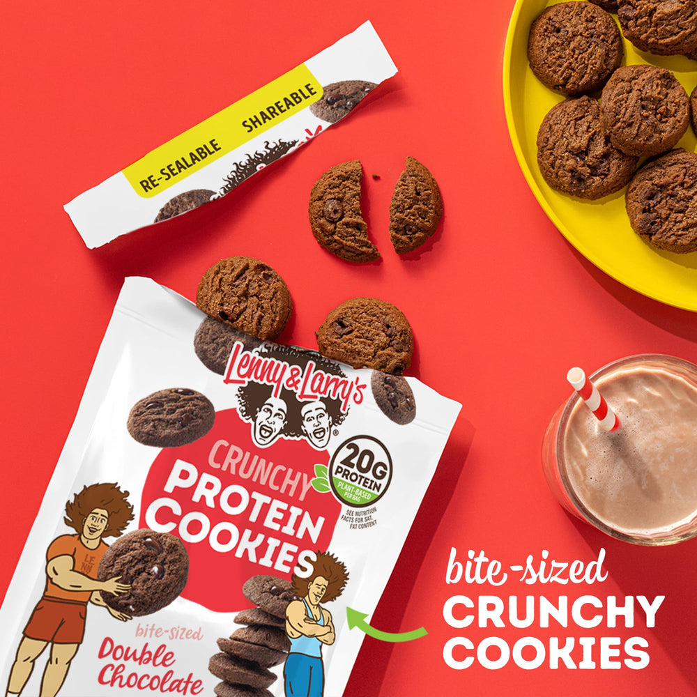 Lenny & Larry's Complete Crunchy Cookie cross-section highlights 4g fiber per serving