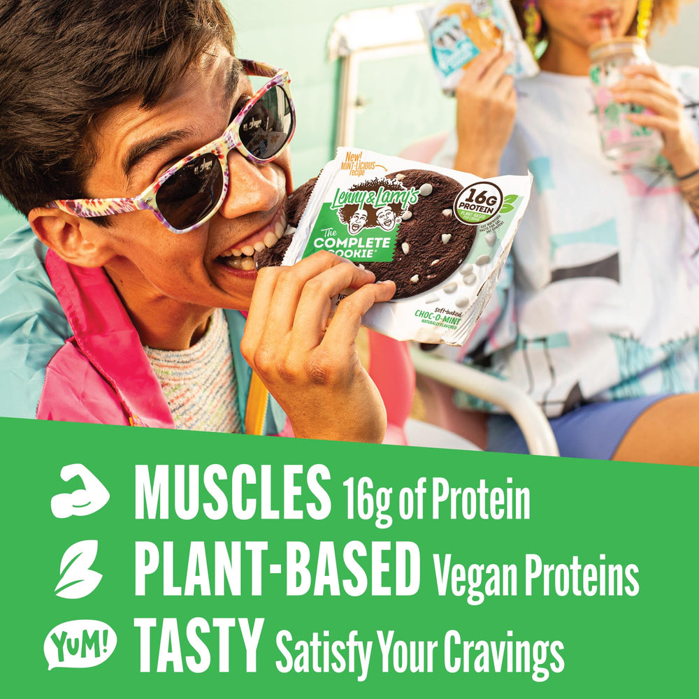 Lenny and Larry's Choc-O-Mint 12-pack cookies, convenient grab-and-go snack.