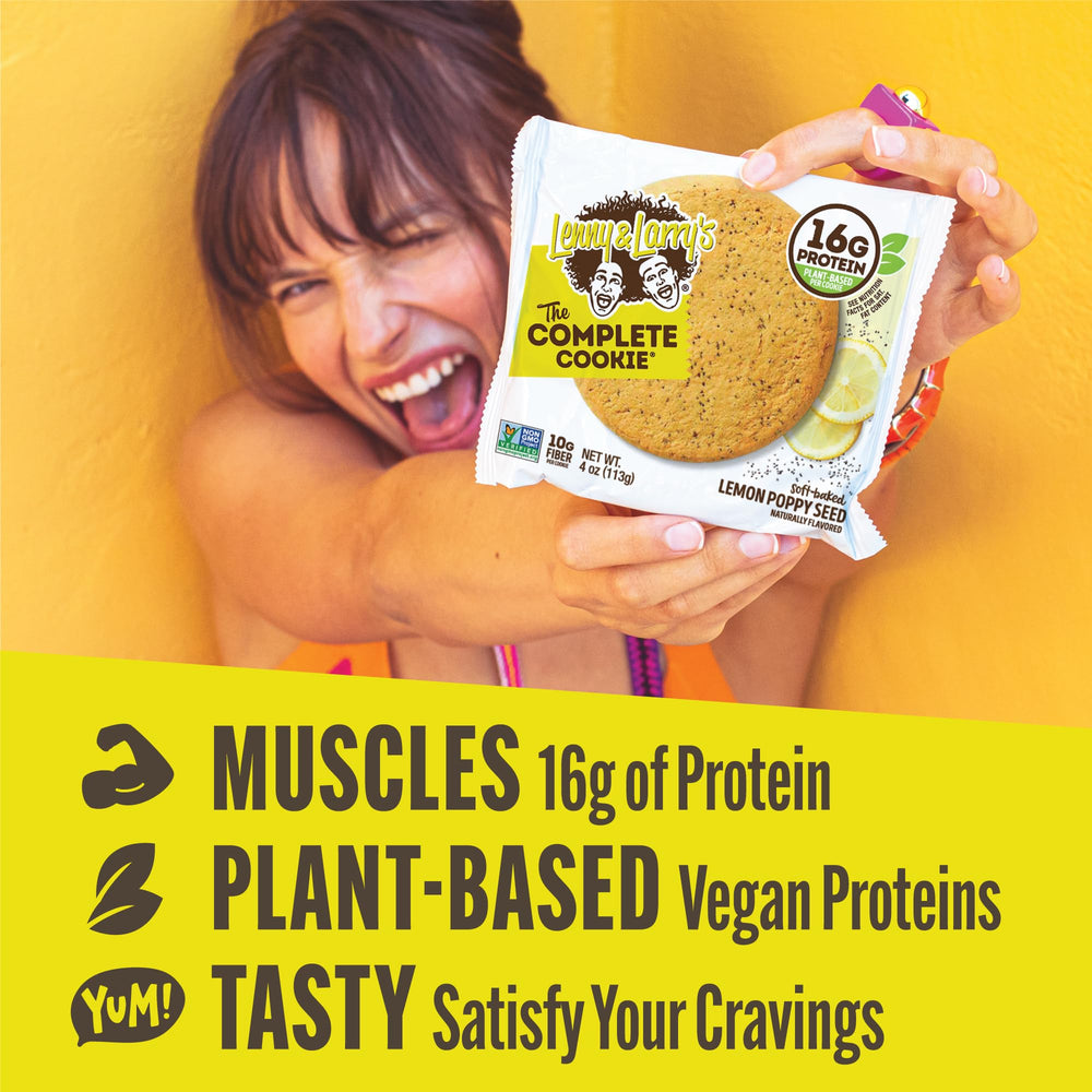 Lenny & Larry's lemon poppy seed cookie ingredients highlight plant-based protein and fiber
