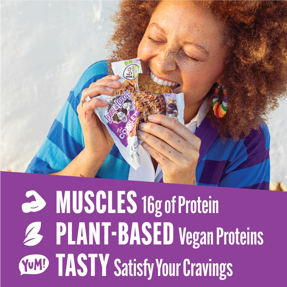 Close-up of Lenny & Larry's Complete Protein Cookie oatmeal-raisin highlighting chewy texture.