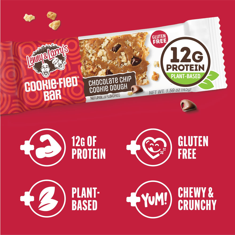 Nutrition panel shows 12g protein and 5g fiber per bar.