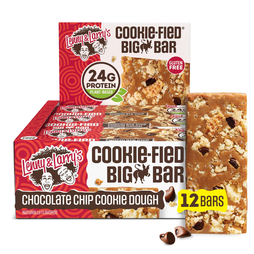 Lenny & Larry's Cookie-fied BIG BAR chocolate chip dough close-up showing chewy texture for post-workout snacking