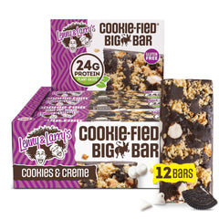 Lenny & Larry's Cookie-fied BIG BAR Cookies & Creme packaging, a convenient vegan snack option.
