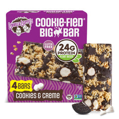 Lenny & Larry's Cookie-fied BIG BAR packaging shows Cookies & Creme flavor for on-the-go protein.