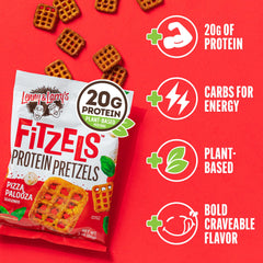 Lenny & Larry's FITZELS Pizza Palooza eight-pack box for on-the-go snacking.