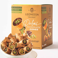 Leonessa Dubai chocolate cones with pistachio kunafa in premium packaging for gifting