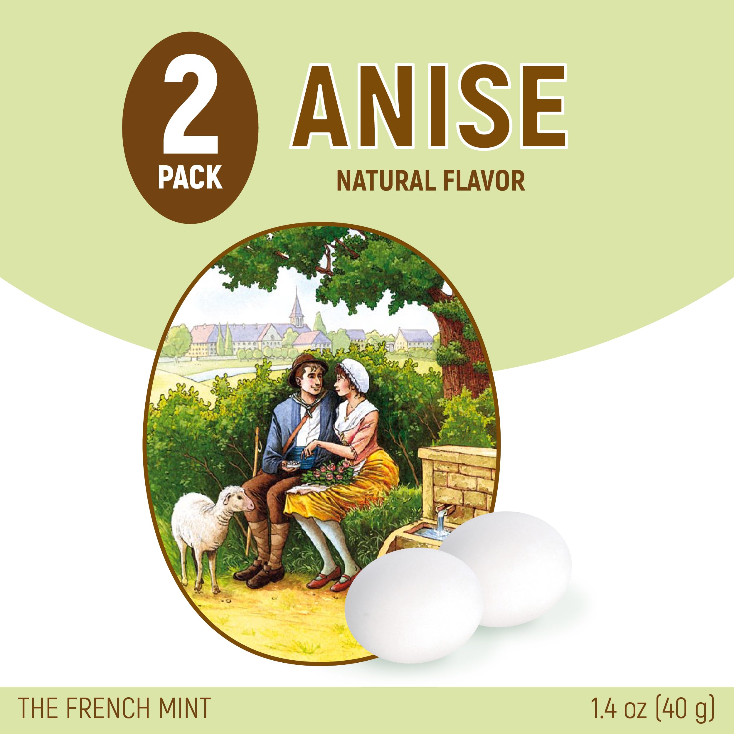 Les Anis de Flavigny smooth-shell candy shows refined texture and premium finish.