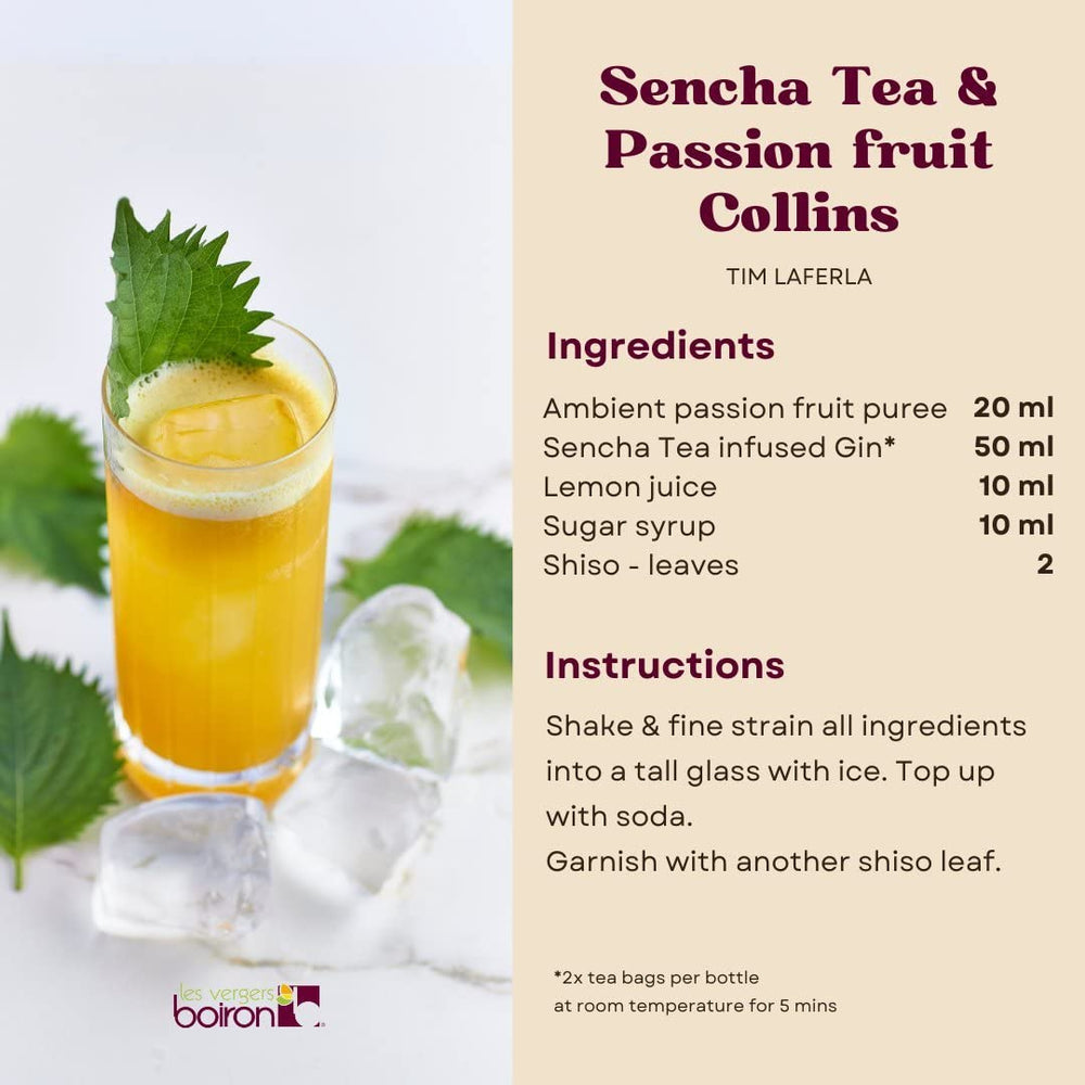Smooth pour of Les Vergers Boiron passion fruit puree for sauces and smoothies.