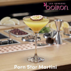 Les Vergers Boiron passion fruit puree used to create sorbet and desserts.