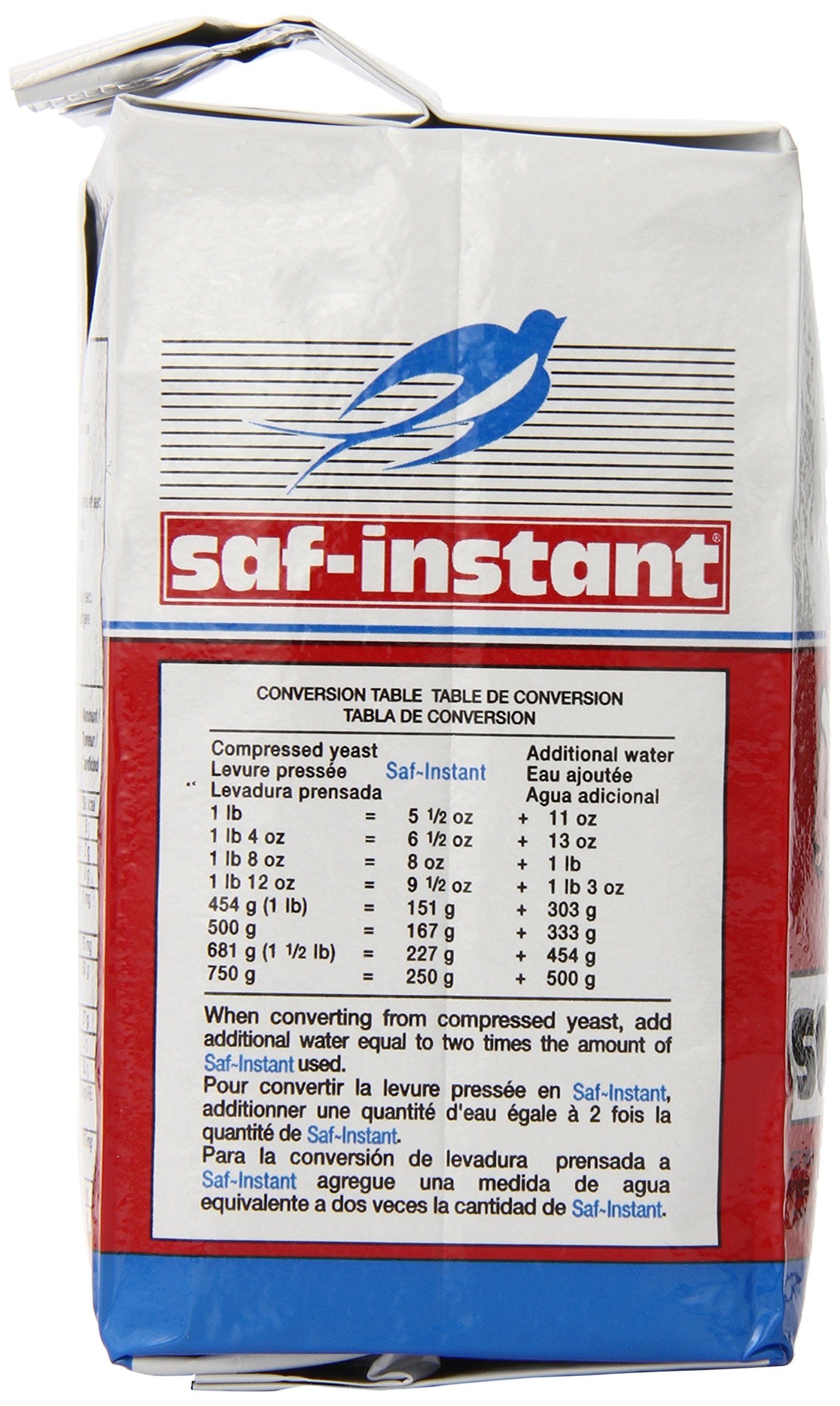 LeSaffre Saf-Instant yeast red foil packaging keeps freshness intact after opening.