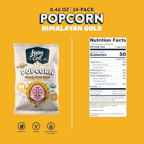 Lesserevil air-popped butter-flavor popcorn with vegan oil blend for a light texture.