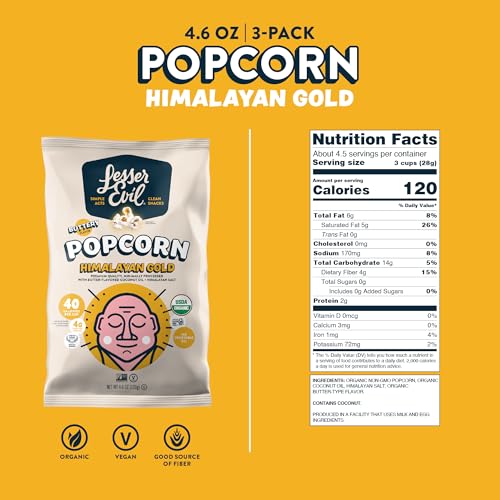 Lesserevil Himalayan Gold popcorn served in a bowl, highlighting light, fluffy texture.