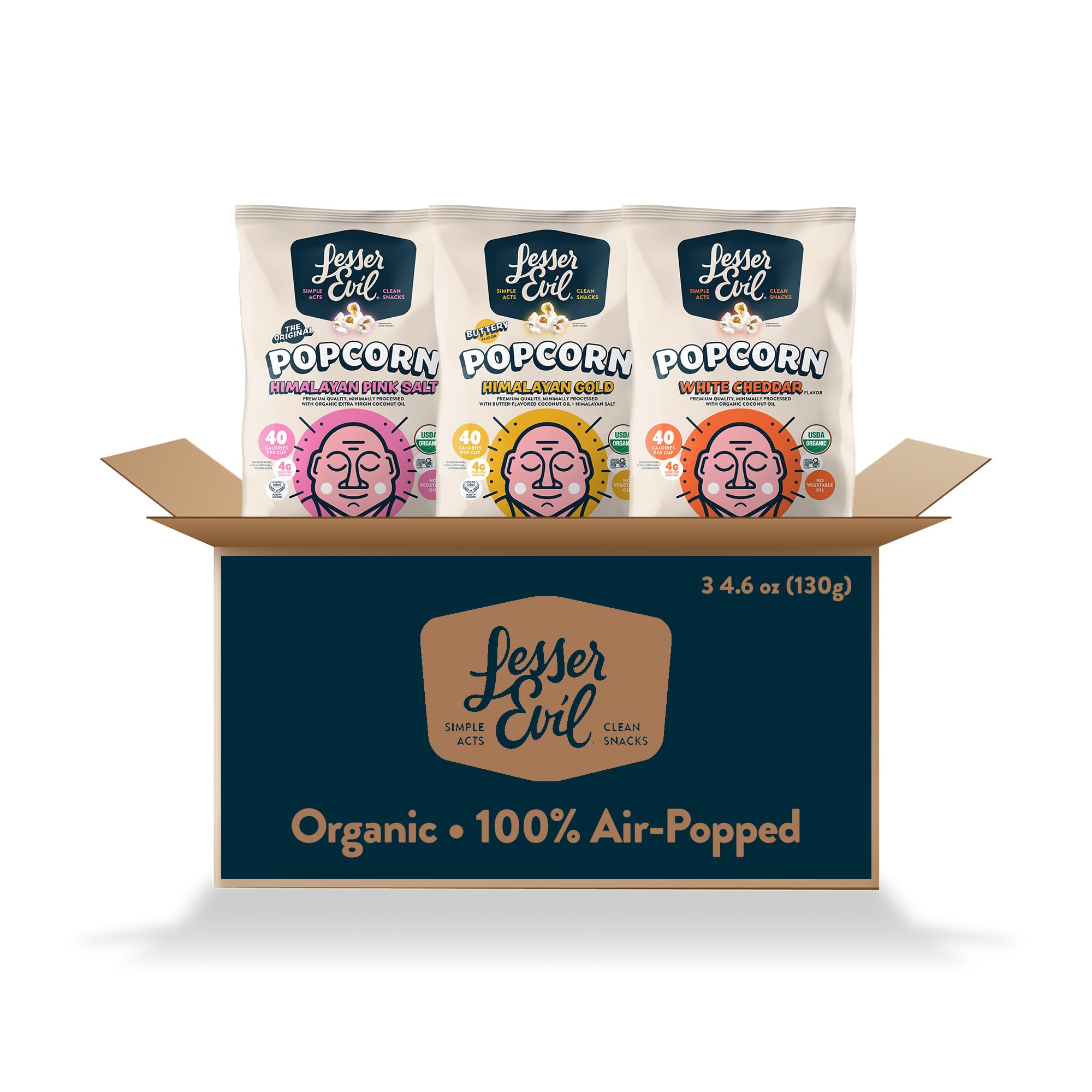 Lesserevil Himalayan Pink Salt bag shows light, fluffy kernels ready for a quick snack