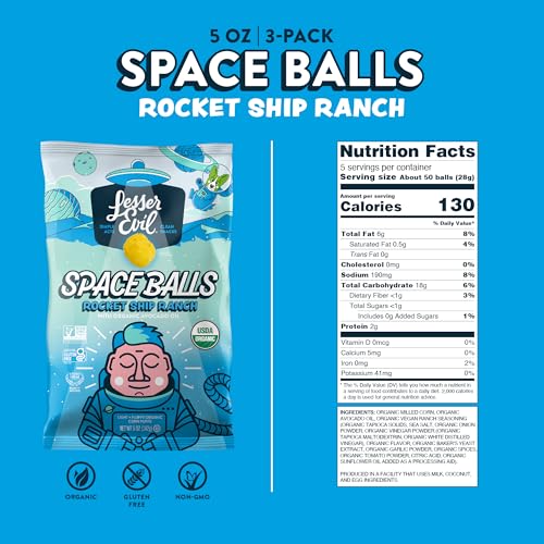 Close-up of airy crunch on LesserEvil Ranch Rocket Ship Space Balls.