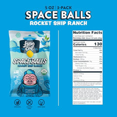 Close-up of airy crunch on LesserEvil Ranch Rocket Ship Space Balls.