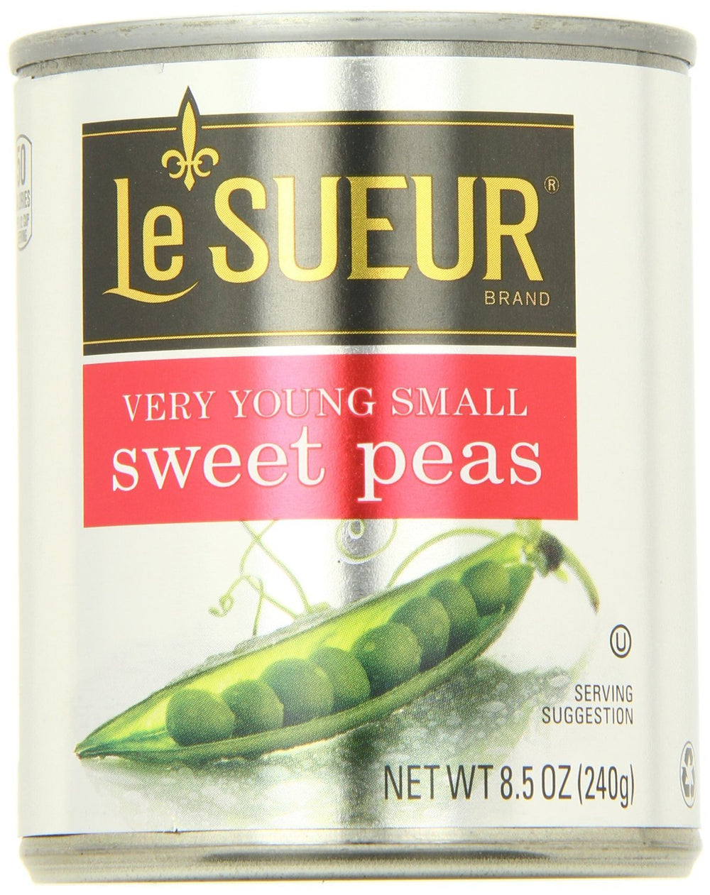 Le Sueur Very Young Small Sweet Peas can, ready to heat for a quick side dish.