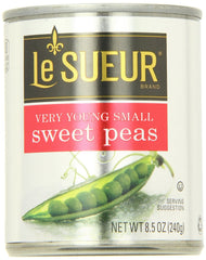 Le Sueur Very Young Small Sweet Peas can, ready to heat for a quick side dish.