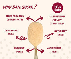 Let’s Date baking cake with date sugar adds depth from fibrous texture.