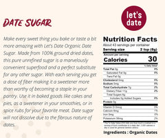 Let’s Date date sugar measuring spoon demonstrates a 1:1 substitution for refined sugar.