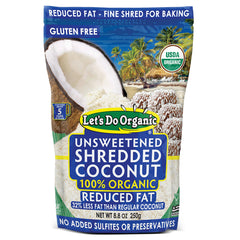 Let's Do Organic shredded coconut unsweetened packaging, ideal for versatile baking and topping ideas.