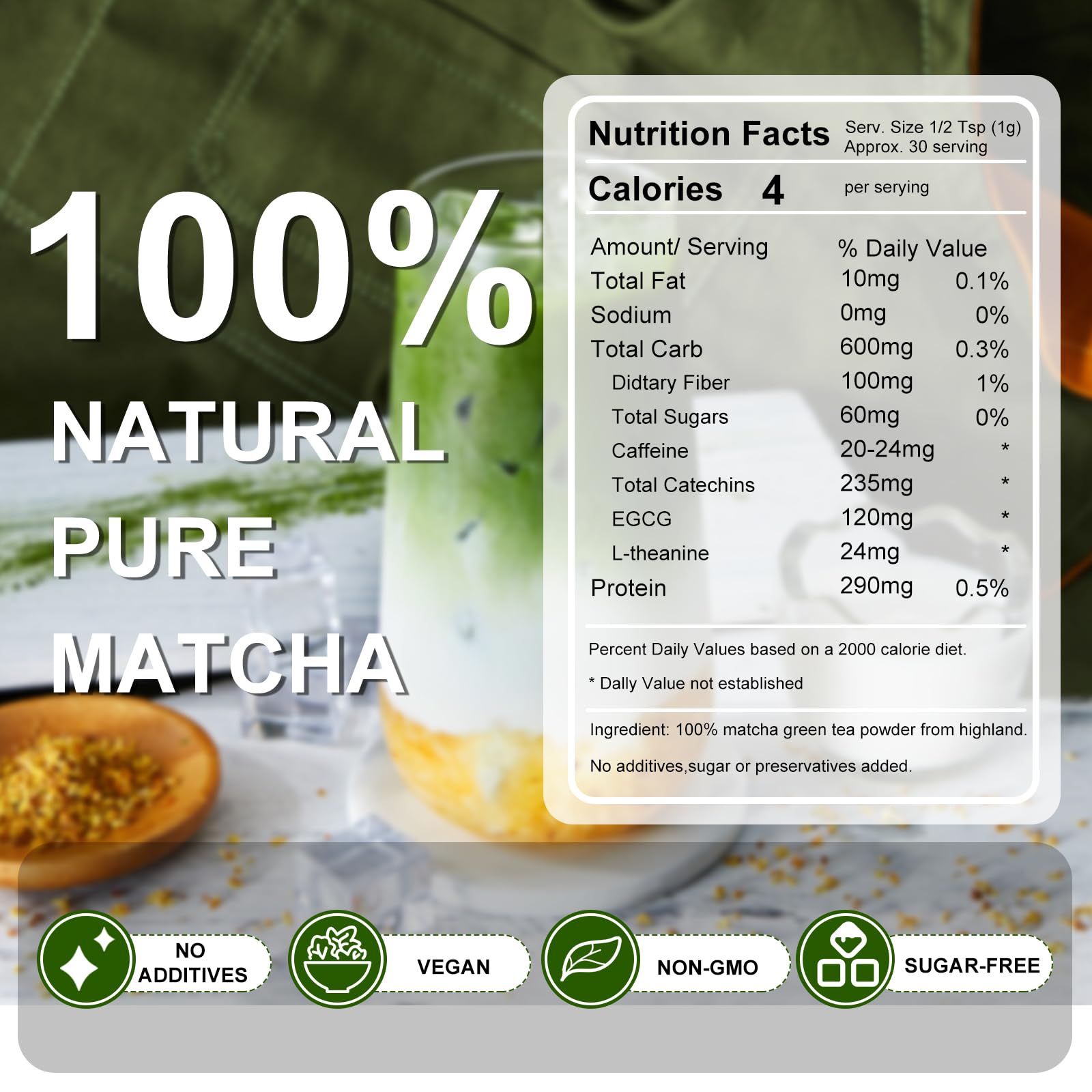 LetStay Highland climate green tea image highlights pure, shade-grown matcha.