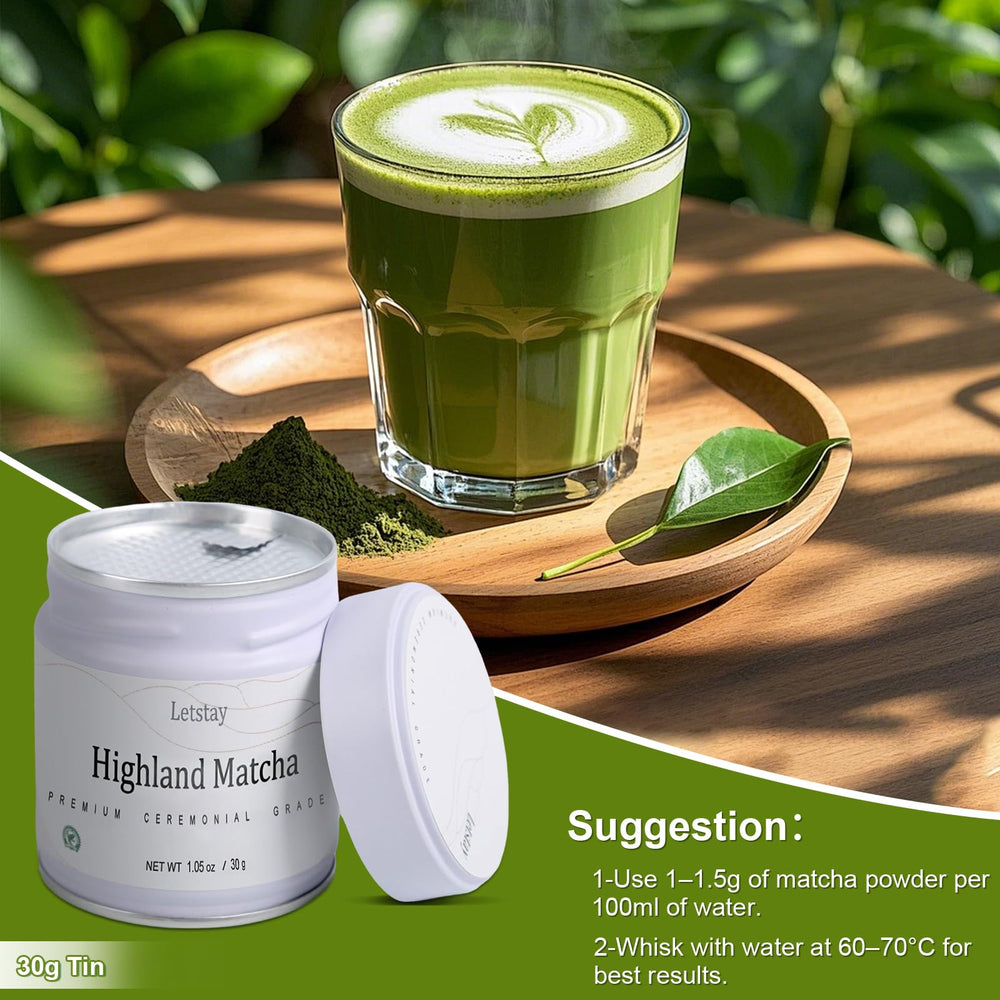 LetStay Latte-ready matcha with creamy foam for cafe-style drinks.