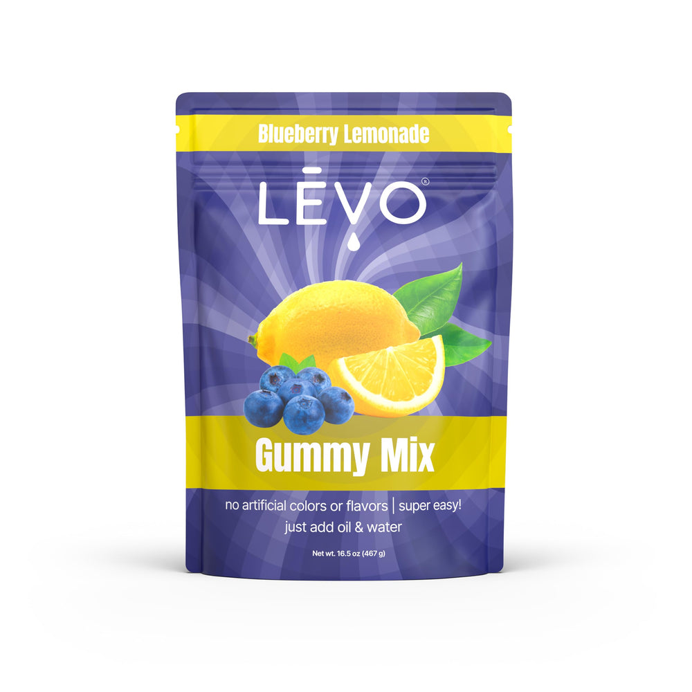 LEVO close-up texture of blueberry lemonade gummy with glossy finish and appealing color