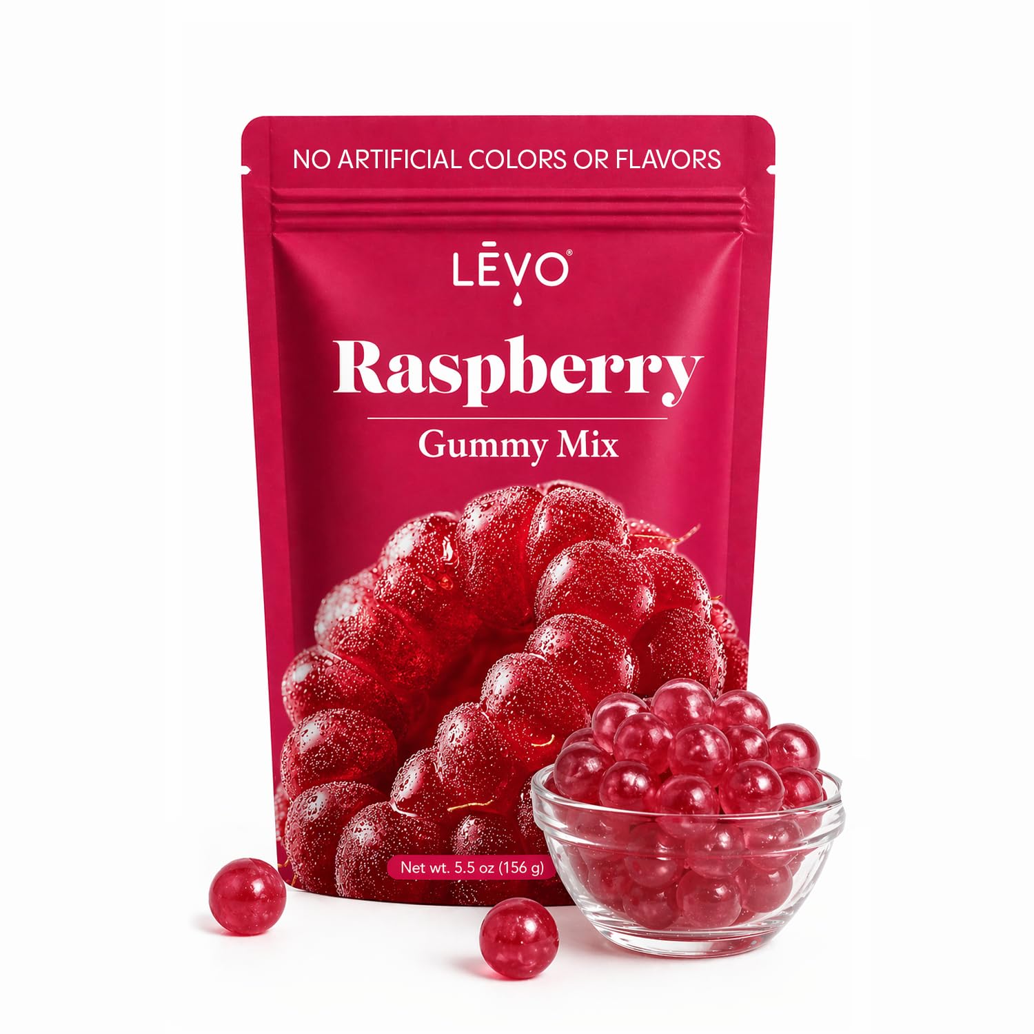 LEVO front packaging raspberry mix showing product and serving yield benefit