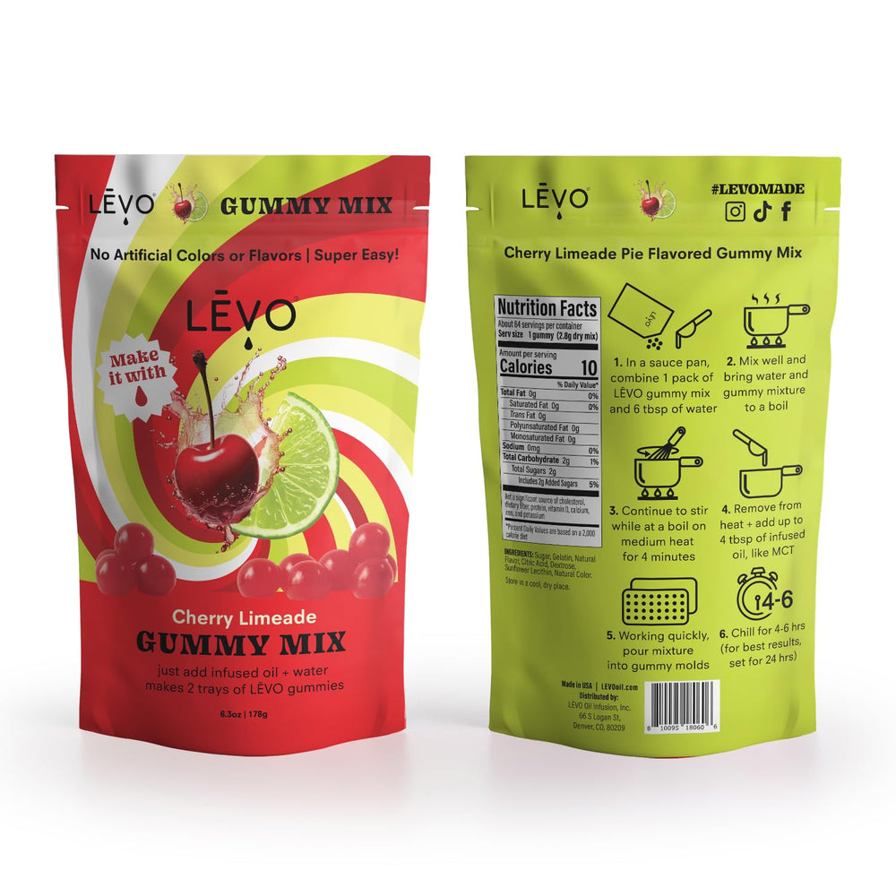 LEVO Gummy Mix Cherry Limeade preparation image illustrating DIY potency customization