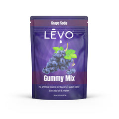 LEVO close-up of grape gummy mix powder texture for easy dissolving