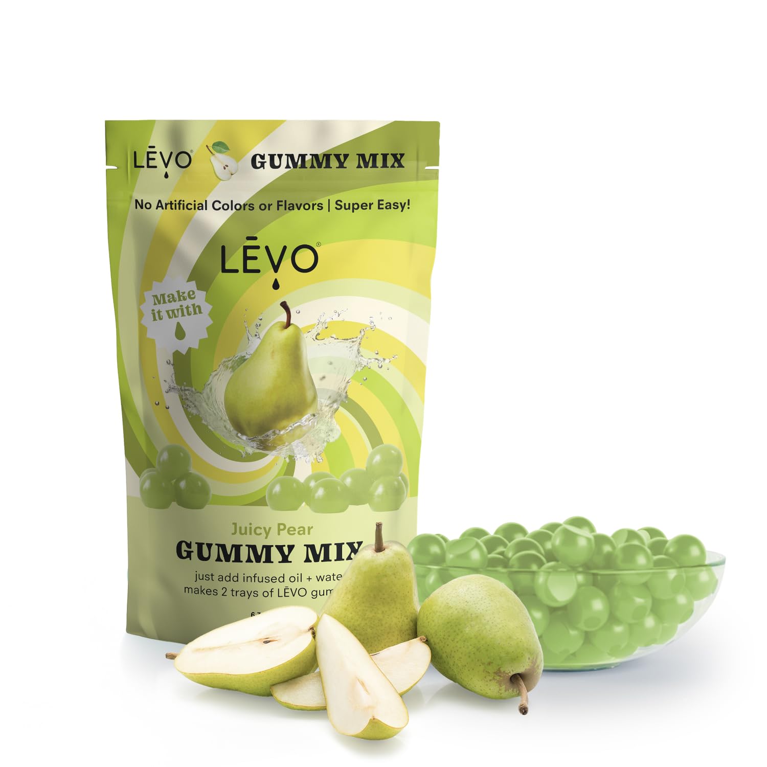 LEVO Juicy Pear mix powder close-up showing fine natural texture