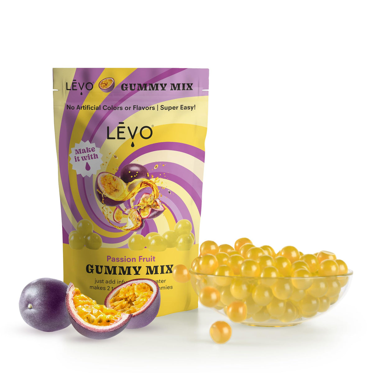 LEVO Gummy Mix Passion Fruit bag with natural flavors for easy homemade gummies.