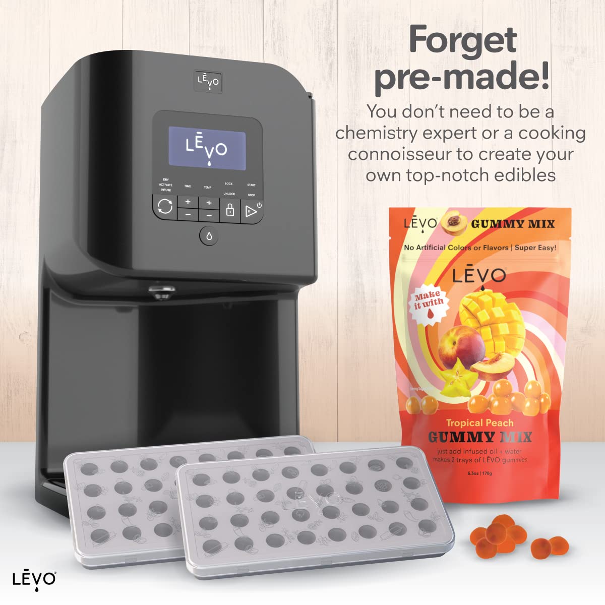LEVO Gummy Mix Tropical Peach finished gummies with vibrant, natural flavors.