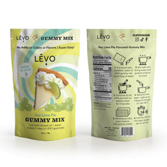 LEVO plated Key Lime Pie gummies in kitchen setting showing homemade appeal