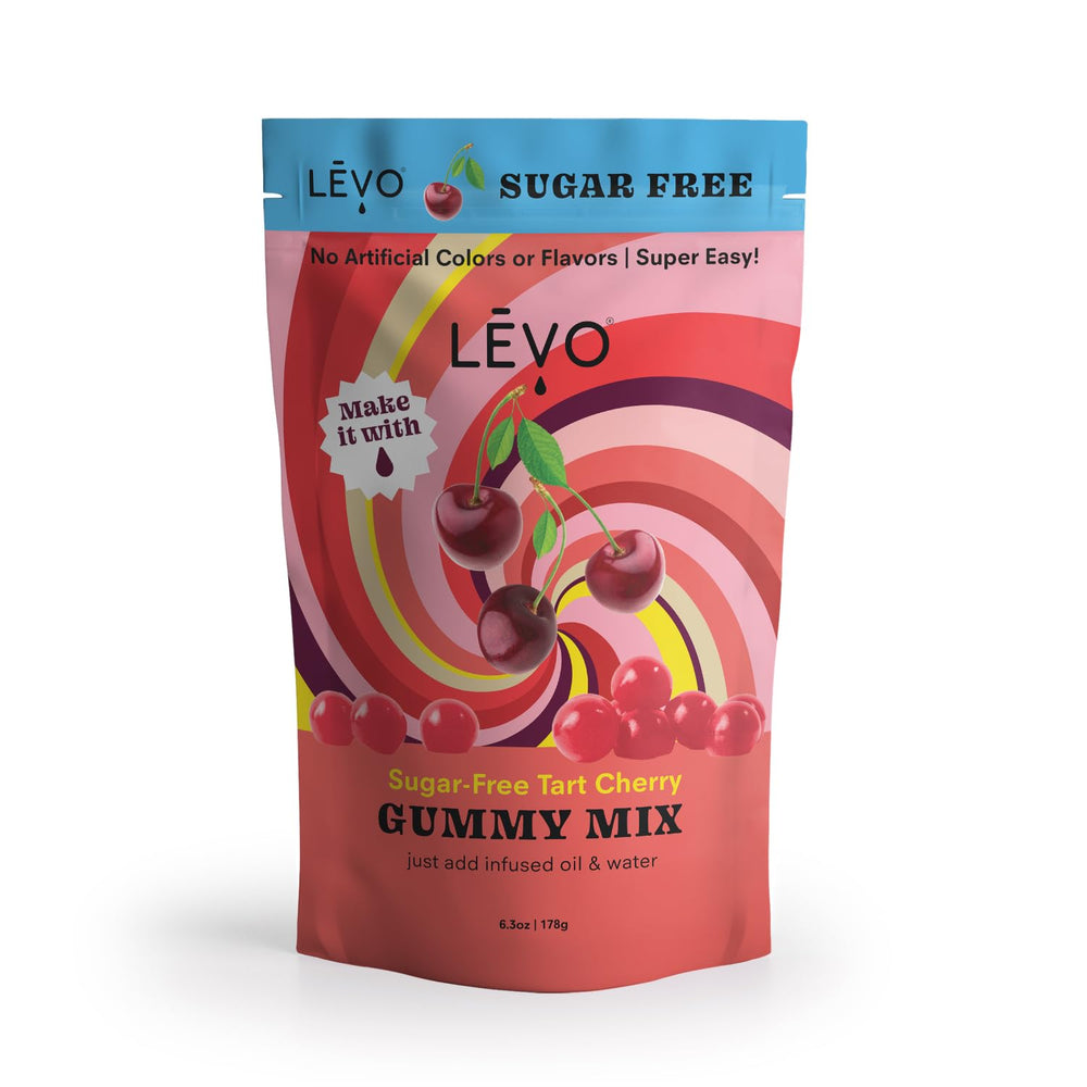 LEVO front packaging showing tart cherry gummy mix and benefits of DIY control