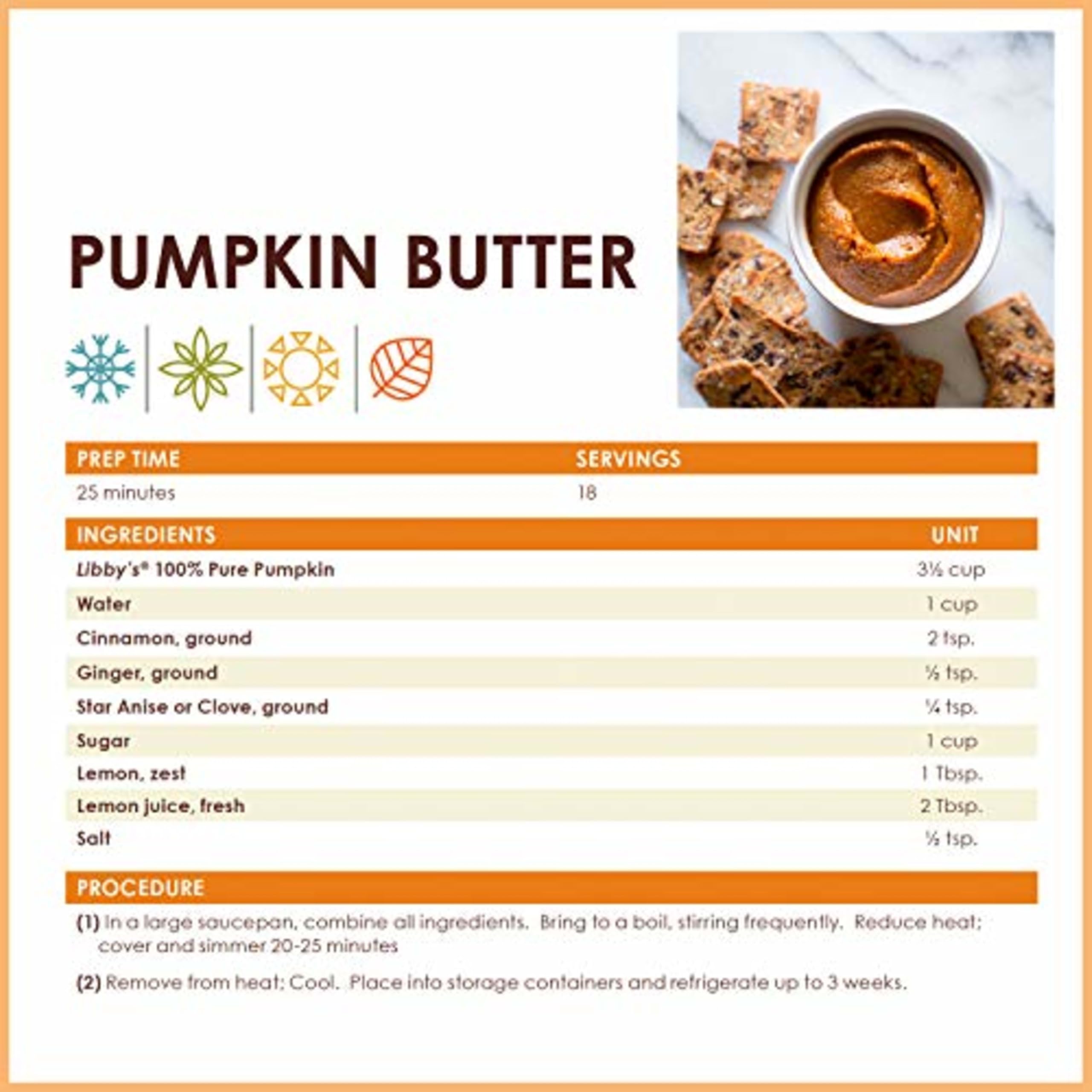 Front label of Libby’s canned pumpkin showing pure pumpkin quality for recipes.