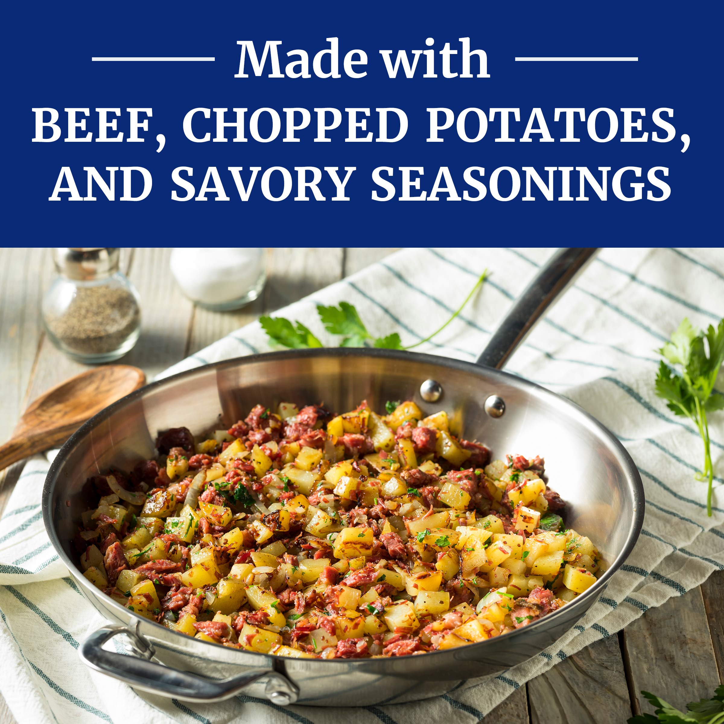 Libby's close-up of hash texture showing diced potatoes and savory beef