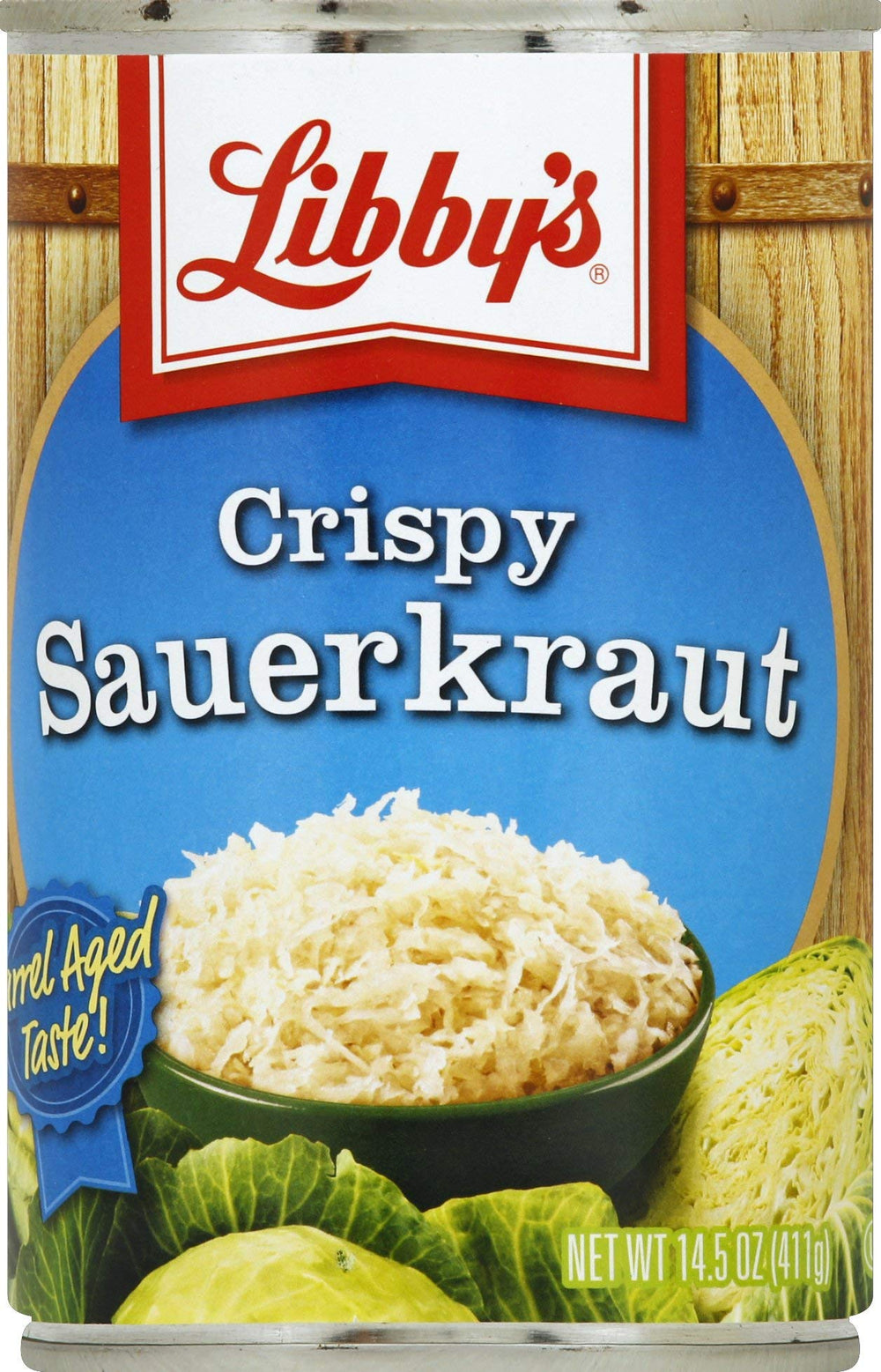 Libby's sauerkraut crispy front can showing label and easy pantry use