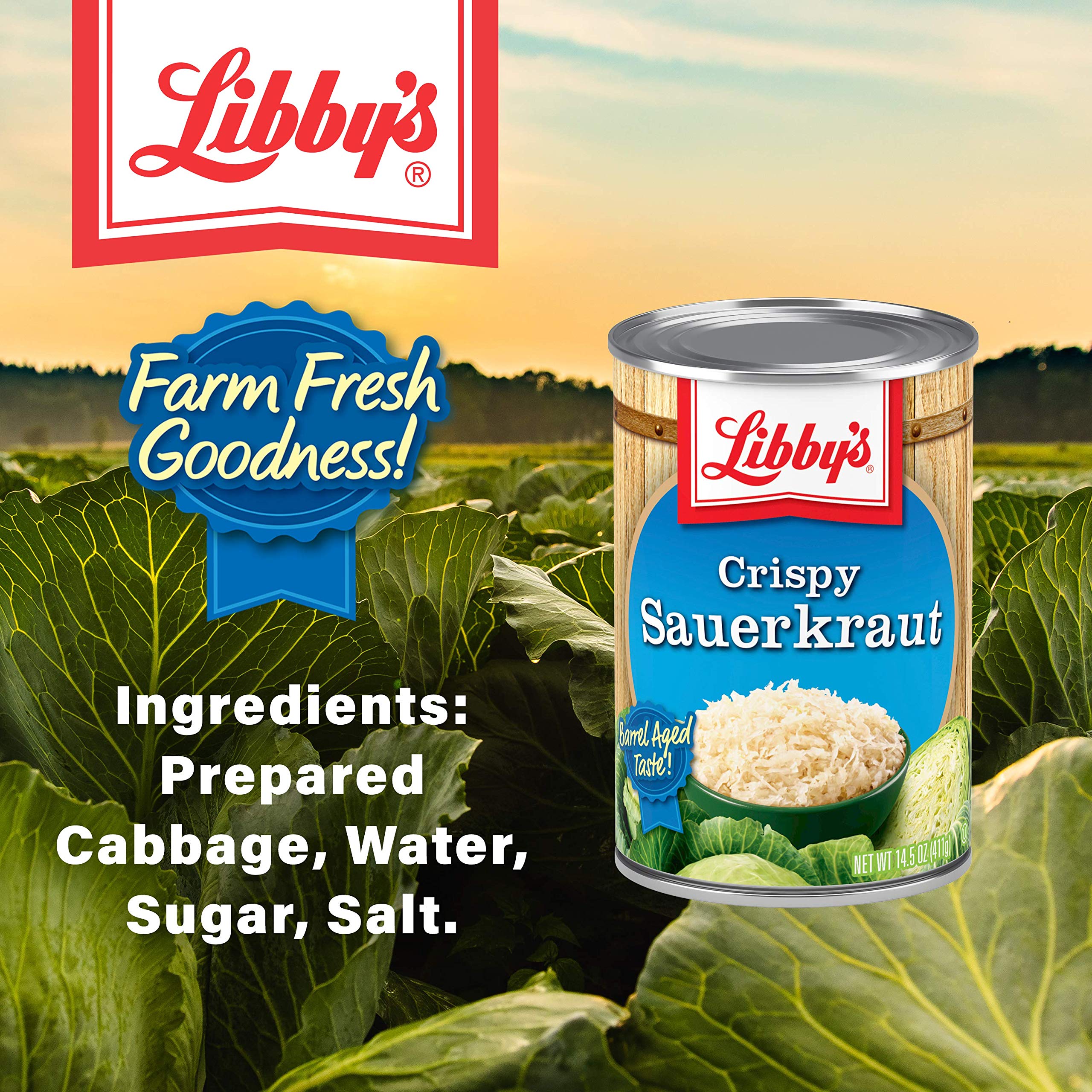 Libby's open can showing shredded sauerkraut texture and crunchy appeal
