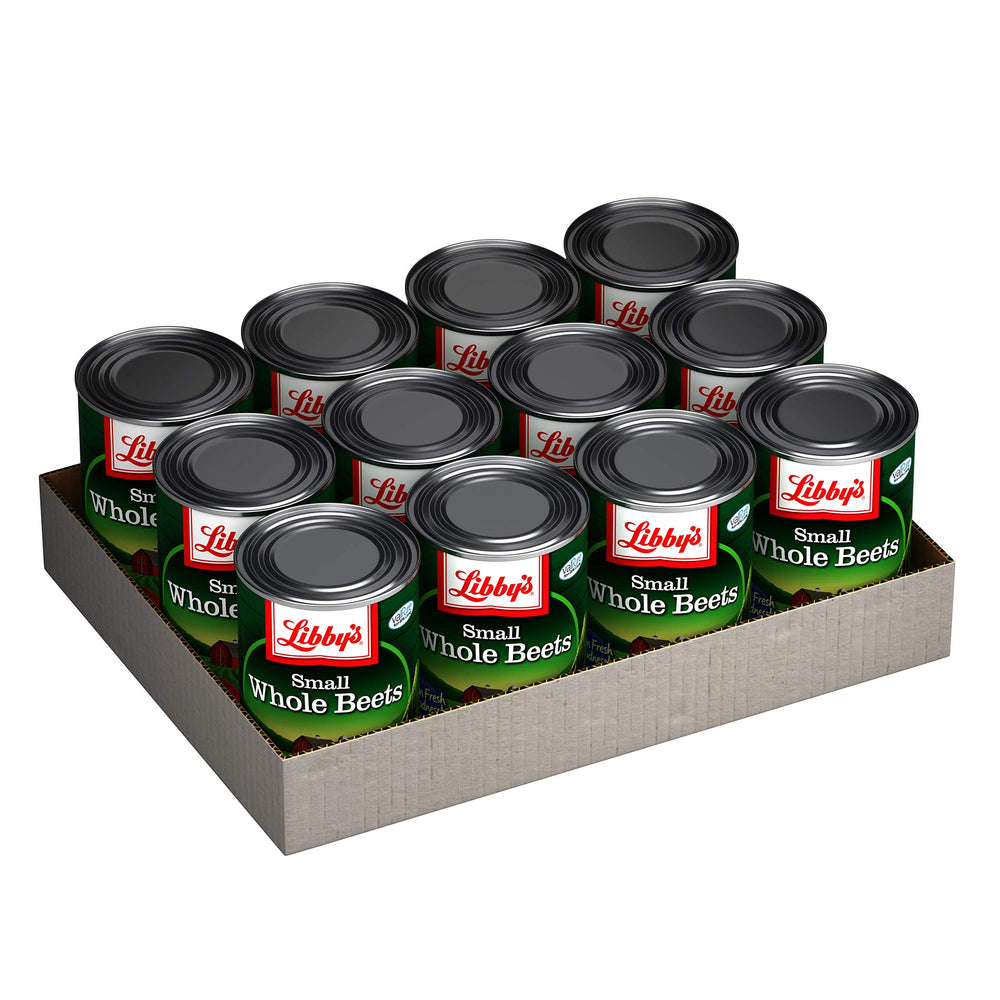 Libby's open can with whole beets visible, ready-to-use for quick meals