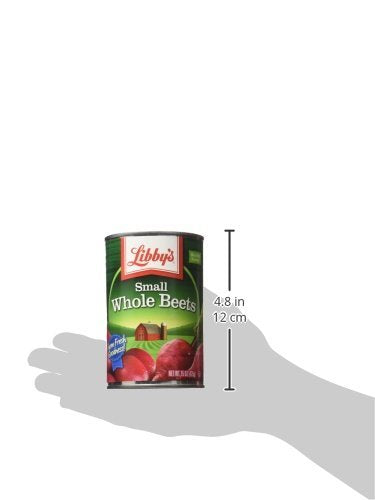 Libby's beets next to teaspoon for scale, shows size and portioning ease