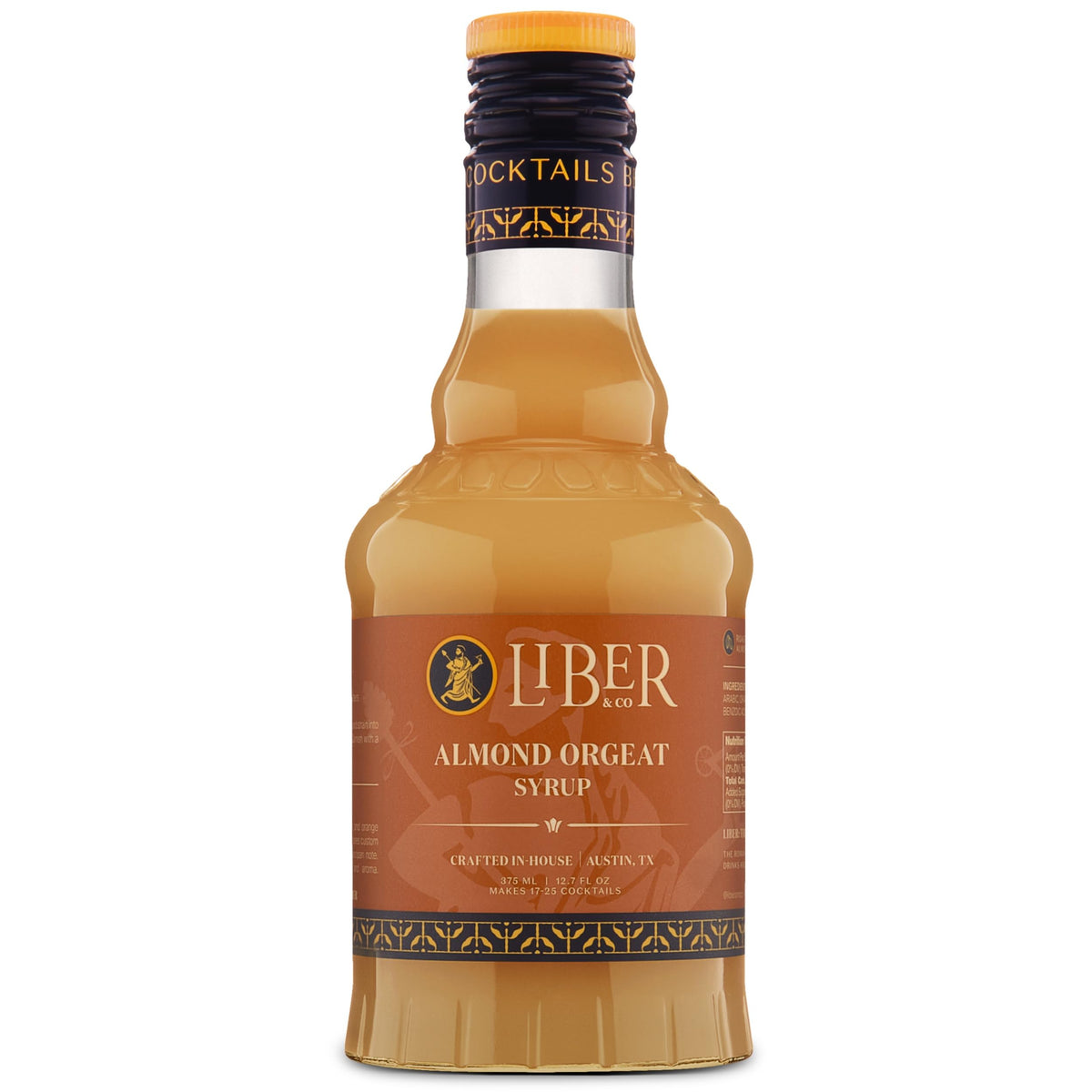Liber & Co. Almond Orgeat bottle close-up highlighting almond richness for Mai Tais.