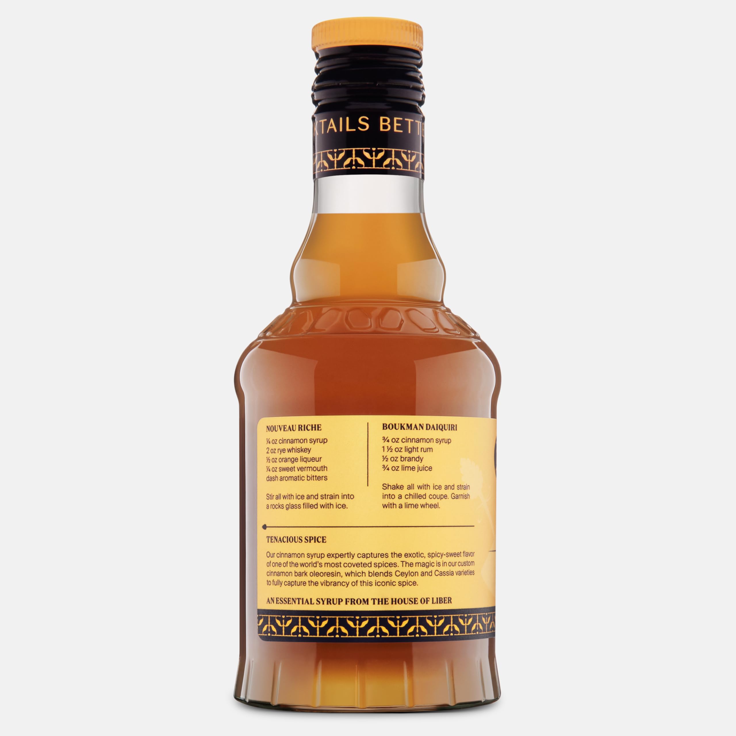 Winter cocktail featuring Liber & Co. cinnamon syrup with cinnamon stick.